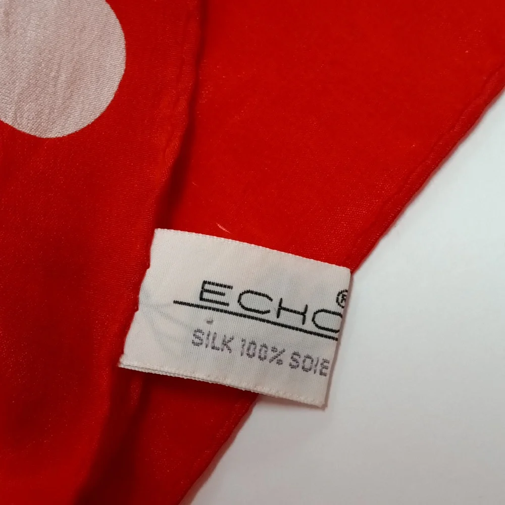 ECHO Silk Vintage Scarf Red White Polka Dot Floral